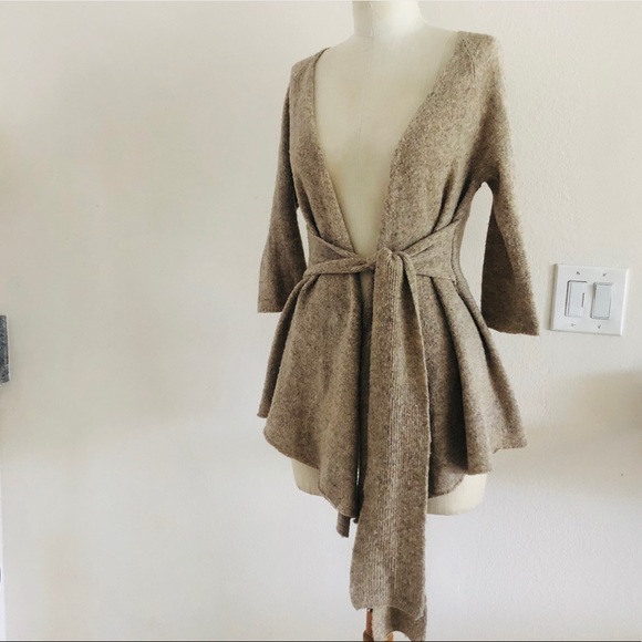 Anthropologie Sweaters - Anthropologie Wool Blend Tan Front Tie Cardigan S